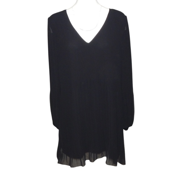 Wilfred Black Pleated Flowy Dress A-Line Shift Long Sleeve V-Neck Size Large - Picture 1 of 9